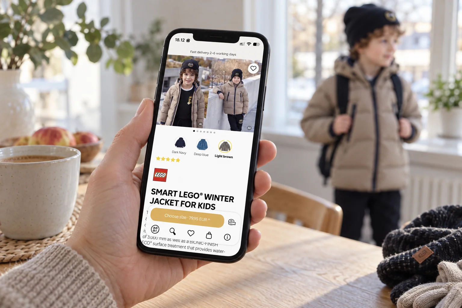 KABOOKIs vinterjakke på en produktside i hjemmet